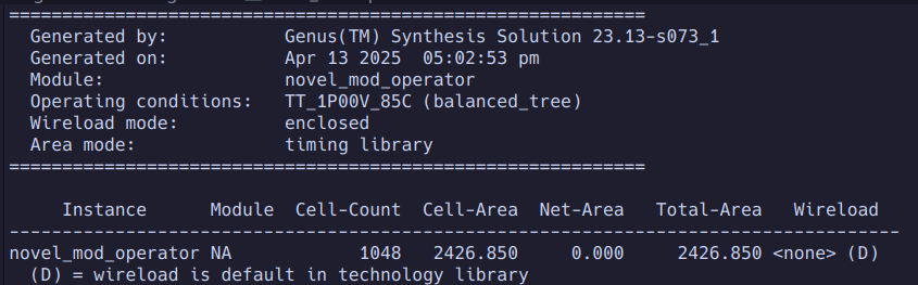Modulus Operator Block Area Consumption